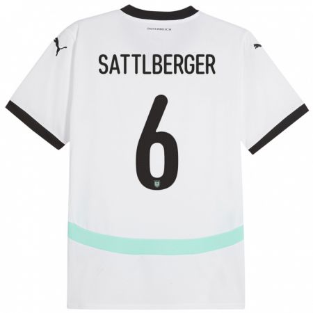 Kandiny Férfi Ausztria Nikolas Sattlberger #6 Fehér Idegenbeli Jersey 24-26 Mez Póló Ing