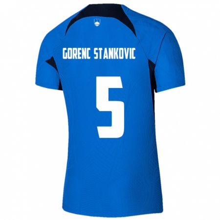 Kandiny Férfi Szlovénia Jon Gorenc Stankovic #5 Kék Idegenbeli Jersey 24-26 Mez Póló Ing