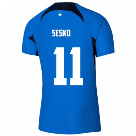 Kandiny Férfi Szlovénia Benjamin Sesko #11 Kék Idegenbeli Jersey 24-26 Mez Póló Ing