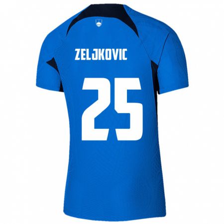 Kandiny Férfi Szlovénia Adrian Zeljkovic #25 Kék Idegenbeli Jersey 24-26 Mez Póló Ing
