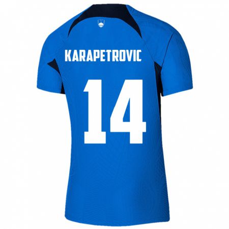 Kandiny Férfi Szlovénia Luka Karapetrovic #14 Kék Idegenbeli Jersey 24-26 Mez Póló Ing