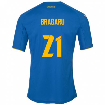 Kandiny Férfi Ukrajna Maksym Bragaru #21 Kék Idegenbeli Jersey 24-26 Mez Póló Ing