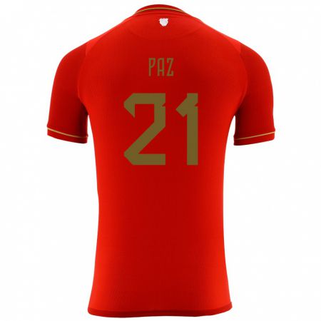 Kandiny Férfi Bolívia Luis Paz #21 Piros Idegenbeli Jersey 24-26 Mez Póló Ing