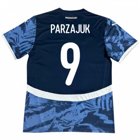 Kandiny Férfi Paraguay Kevin Parzajuk #9 Kék Idegenbeli Jersey 24-26 Mez Póló Ing