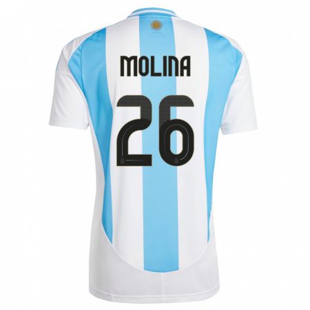 Kandiny Női Argentína Nahuel Molina #26 Fehér Kék Hazai Jersey 24-26 Mez Póló Ing