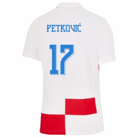 Kandiny Női Horvátország Bruno Petkovic #17 Fehér Piros Hazai Jersey 24-26 Mez Póló Ing