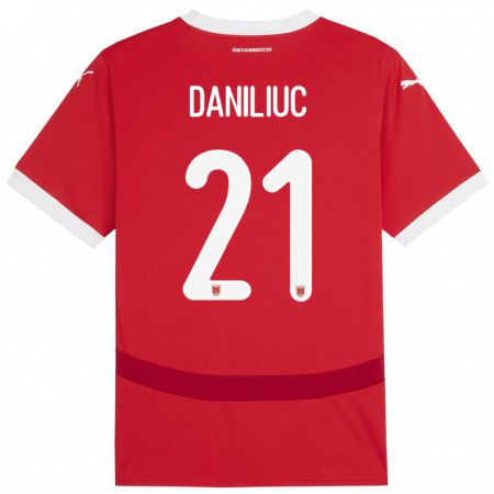 Kandiny Női Ausztria Flavius Daniliuc #21 Piros Hazai Jersey 24-26 Mez Póló Ing