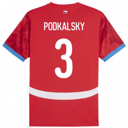 Kandiny Női Csehország Jakub Podkalsky #3 Piros Hazai Jersey 24-26 Mez Póló Ing