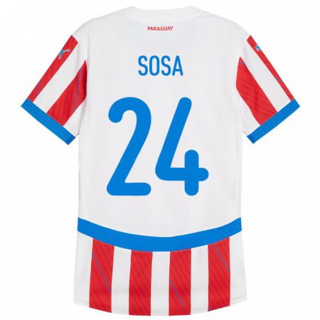 Kandiny Női Paraguay Ramón Sosa #24 Fehér Piros Hazai Jersey 24-26 Mez Póló Ing