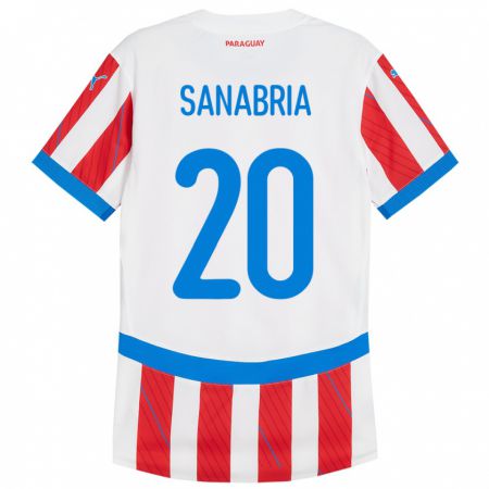 Kandiny Női Paraguay Tobías Sanabria #20 Fehér Piros Hazai Jersey 24-26 Mez Póló Ing