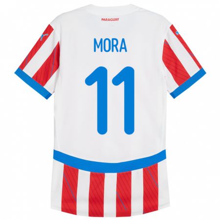 Kandiny Női Paraguay Jorge Mora #11 Fehér Piros Hazai Jersey 24-26 Mez Póló Ing