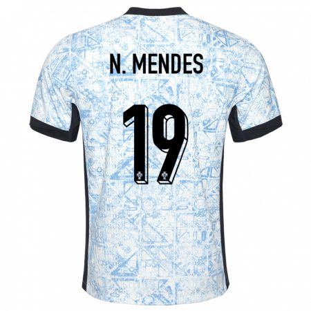 Kandiny Női Portugália Nuno Mendes #19 Krémkék Idegenbeli Jersey 24-26 Mez Póló Ing