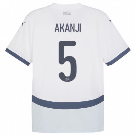 Kandiny Női Svájc Manuel Akanji #5 Fehér Idegenbeli Jersey 24-26 Mez Póló Ing