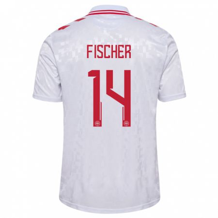 Kandiny Női Dánia Mikkel Fischer #14 Fehér Idegenbeli Jersey 24-26 Mez Póló Ing