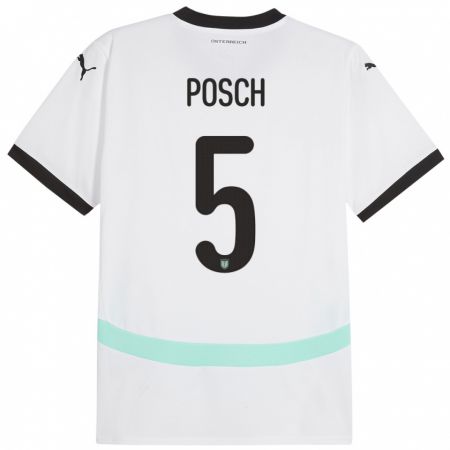 Kandiny Női Ausztria Stefan Posch #5 Fehér Idegenbeli Jersey 24-26 Mez Póló Ing