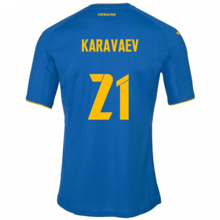 Kandiny Női Ukrajna Oleksandr Karavaev #21 Kék Idegenbeli Jersey 24-26 Mez Póló Ing