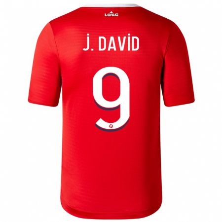 Kandiny Gyermek Jonathan David #9 Piros Hazai Jersey 2023/24 Mez Póló Ing