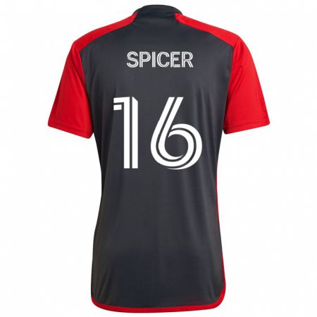 Kandiny Gyermek Tyrese Spicer #16 Szürke Vörös Hazai Jersey 2024/25 Mez Póló Ing