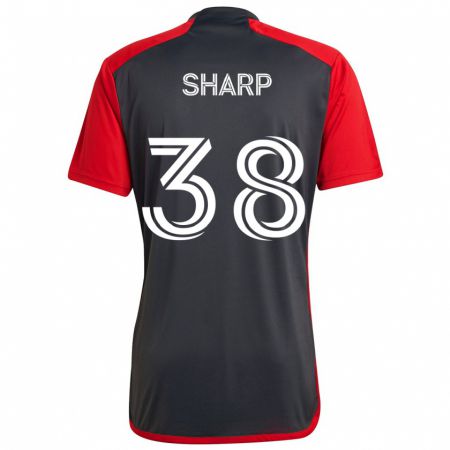 Kandiny Gyermek Charlie Sharp #38 Szürke Vörös Hazai Jersey 2024/25 Mez Póló Ing