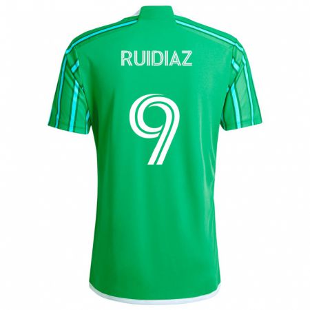 Kandiny Gyermek Raúl Ruidíaz #9 Zöld Fehér Hazai Jersey 2024/25 Mez Póló Ing