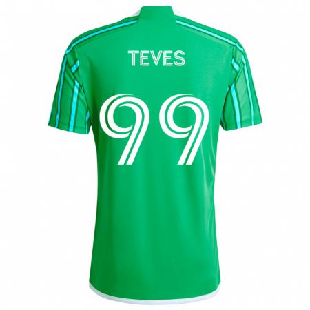 Kandiny Gyermek Dylan Teves #99 Zöld Fehér Hazai Jersey 2024/25 Mez Póló Ing