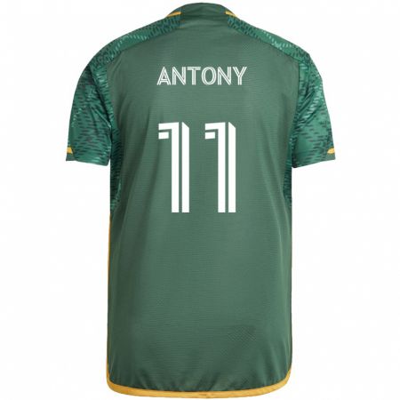 Kandiny Gyermek Antony #11 Zöld Narancs Hazai Jersey 2024/25 Mez Póló Ing