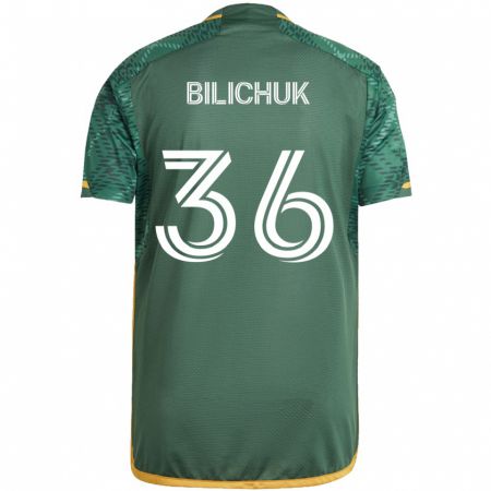 Kandiny Gyermek Ryan Bilichuk #36 Zöld Narancs Hazai Jersey 2024/25 Mez Póló Ing