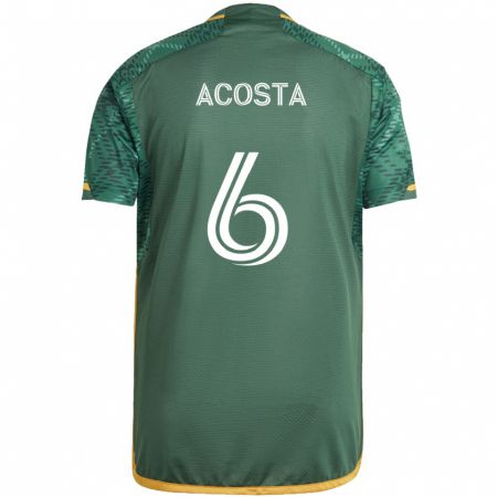 Kandiny Gyermek Bryan Acosta #6 Zöld Narancs Hazai Jersey 2024/25 Mez Póló Ing