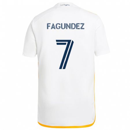 Kandiny Gyermek Diego Fagúndez #7 Fehér Sárga Hazai Jersey 2024/25 Mez Póló Ing