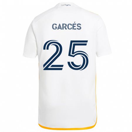 Kandiny Gyermek Carlos Garcés #25 Fehér Sárga Hazai Jersey 2024/25 Mez Póló Ing