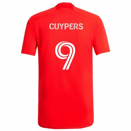 Kandiny Gyermek Hugo Cuypers #9 Piros Fehér Hazai Jersey 2024/25 Mez Póló Ing