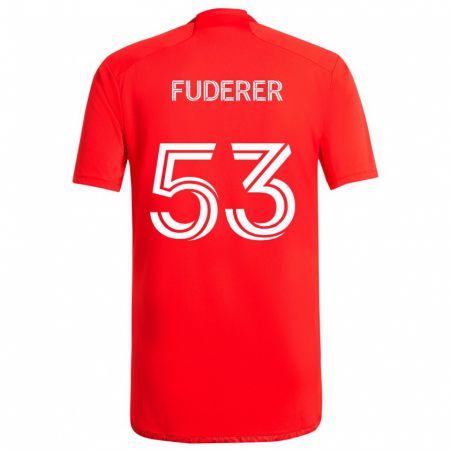 Kandiny Gyermek Jake Fuderer #53 Piros Fehér Hazai Jersey 2024/25 Mez Póló Ing