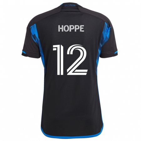 Kandiny Gyermek Matthew Hoppe #12 Kék Fekete Hazai Jersey 2024/25 Mez Póló Ing