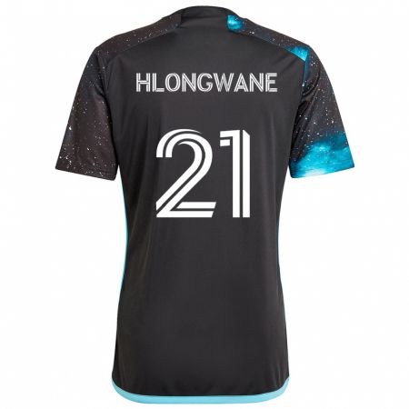 Kandiny Gyermek Bongokuhle Hlongwane #21 Fekete Kék Hazai Jersey 2024/25 Mez Póló Ing