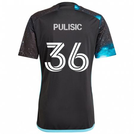 Kandiny Gyermek Will Pulisic #36 Fekete Kék Hazai Jersey 2024/25 Mez Póló Ing