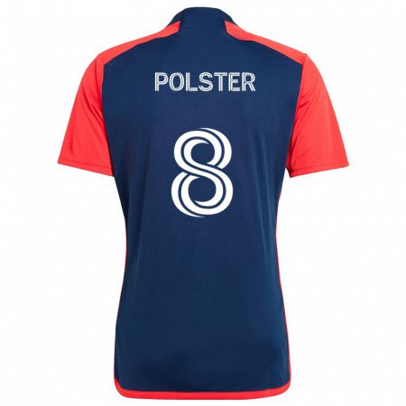 Kandiny Gyermek Matt Polster #8 Kék Piros Hazai Jersey 2024/25 Mez Póló Ing