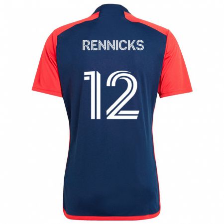 Kandiny Gyermek Justin Rennicks #12 Kék Piros Hazai Jersey 2024/25 Mez Póló Ing