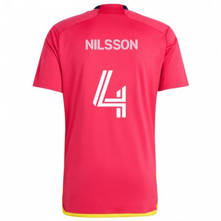 Kandiny Gyermek Joakim Nilsson #4 Piros Kék Hazai Jersey 2024/25 Mez Póló Ing