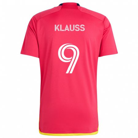 Kandiny Gyermek João Klauss #9 Piros Kék Hazai Jersey 2024/25 Mez Póló Ing