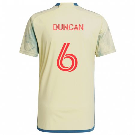 Kandiny Gyermek Kyle Duncan #6 Sárga Piros Kék Hazai Jersey 2024/25 Mez Póló Ing