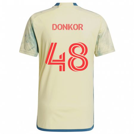 Kandiny Gyermek Ronald Donkor #48 Sárga Piros Kék Hazai Jersey 2024/25 Mez Póló Ing