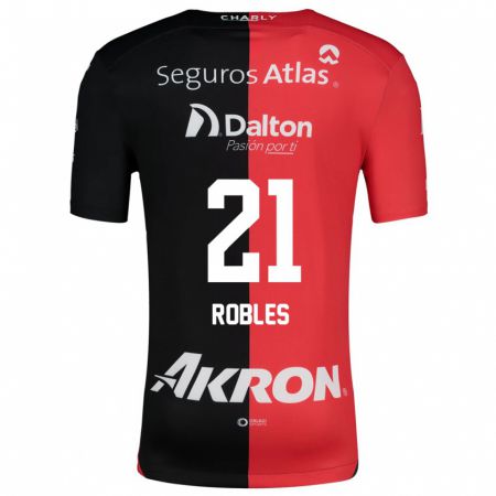 Kandiny Gyermek Carlos Robles #21 Piros Fekete Hazai Jersey 2024/25 Mez Póló Ing