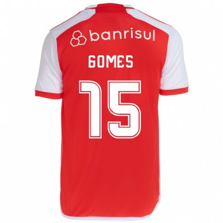 Kandiny Gyermek Bruno Gomes #15 Piros Fehér Hazai Jersey 2024/25 Mez Póló Ing