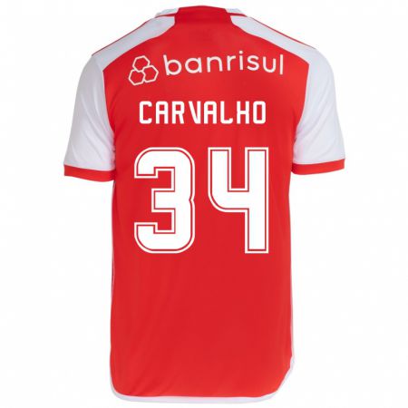 Kandiny Gyermek Gabriel Carvalho #34 Piros Fehér Hazai Jersey 2024/25 Mez Póló Ing