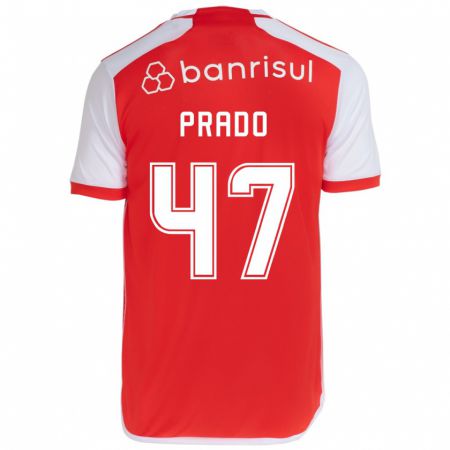 Kandiny Gyermek Gustavo Prado #47 Piros Fehér Hazai Jersey 2024/25 Mez Póló Ing