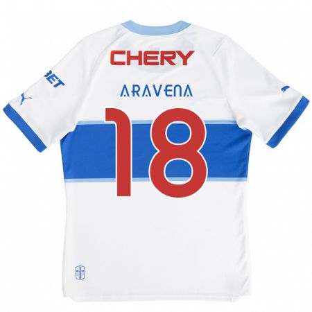 Kandiny Gyermek Alexander Aravena #18 Fehér Kék Hazai Jersey 2024/25 Mez Póló Ing