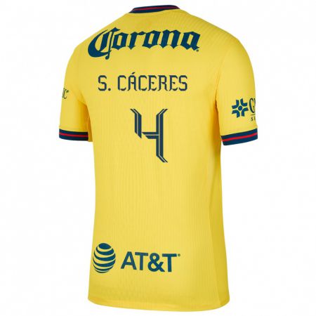 Kandiny Gyermek Sebastián Cáceres #4 Sárga Kék Hazai Jersey 2024/25 Mez Póló Ing