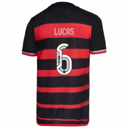 Kandiny Gyermek Ayrton Lucas #6 Piros Fekete Hazai Jersey 2024/25 Mez Póló Ing