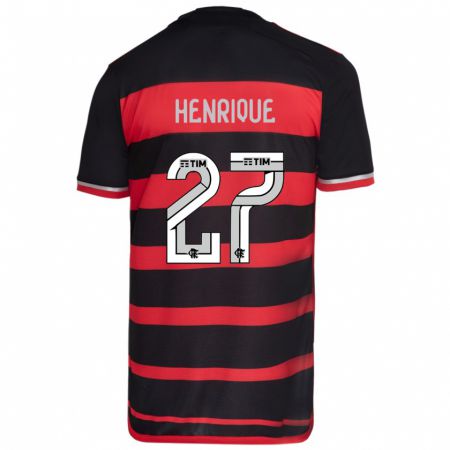 Kandiny Gyermek Bruno Henrique #27 Piros Fekete Hazai Jersey 2024/25 Mez Póló Ing