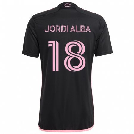 Kandiny Gyermek Jordi Alba #18 Fekete Idegenbeli Jersey 2024/25 Mez Póló Ing